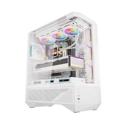 Počítačová skříň Darkflash DY460 (bílá) + 4 ventilátory ARGB