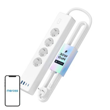 Meross MSP844(EU) chytrá rychlonabíjecí lišta, 4 zásuvky + 2x USB-A + 2x USB-C (Matter)