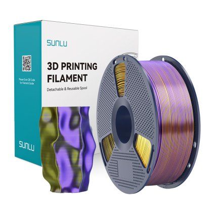Tříbarevná filamentová nit Sunlu PLA+ Silk (černá, zlatá a fialová)  Sunlu