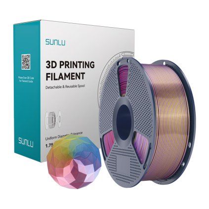 Filament Sunlu PLA+ Silk ve čtyřech barvách (modrá–fialová–červená–zlatá)  Sunlu
