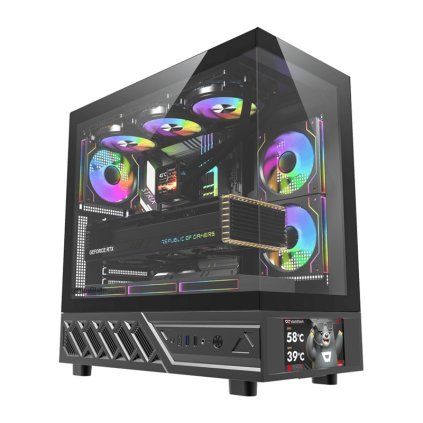 Počítačová skříň DarkFlash DS950V s displejem (černá) + 6 ventilátorů