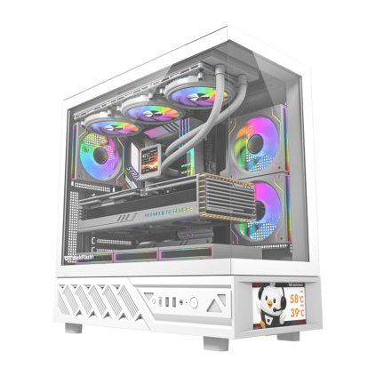 Počítačová skříň DarkFlash DS950V s displejem (bílá) + 6 ventilátorů